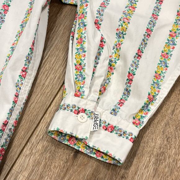 VINTAGE Esprit Sport Button Shirt Blouse Women’s Large White Petite Flowers 90s - Picture 4 of 8